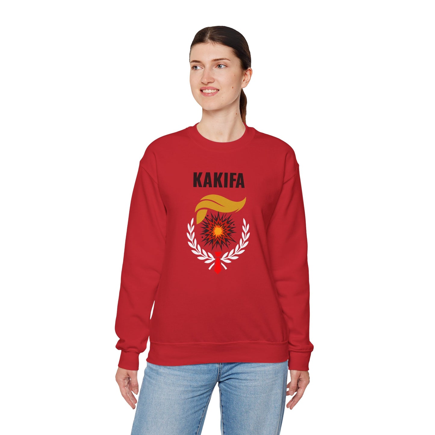 KAKIFA #3 — Black Text-White Wreath — Unisex, Heavy Relaxed Fit Sweatshirt