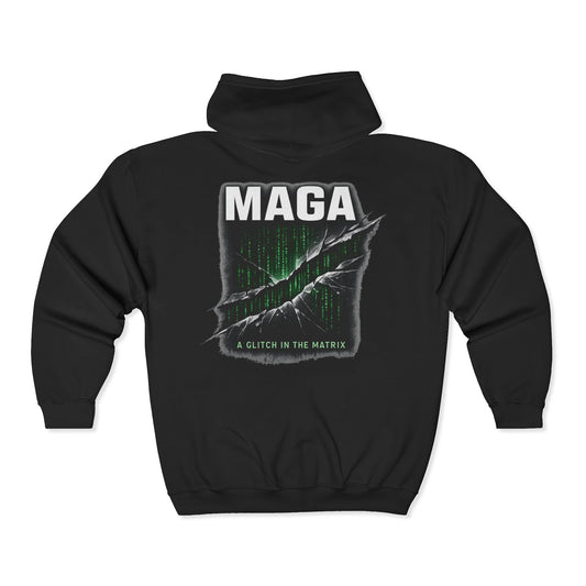 MAGA — A Glitch in the Matrix  — Full-Zip Hoodie — Unisex, Heavy Classic Fit
