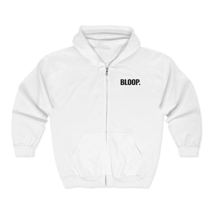 BLOOP. — Full-Zip Hoodie — Black Text — Unisex, Heavy Classic Fit