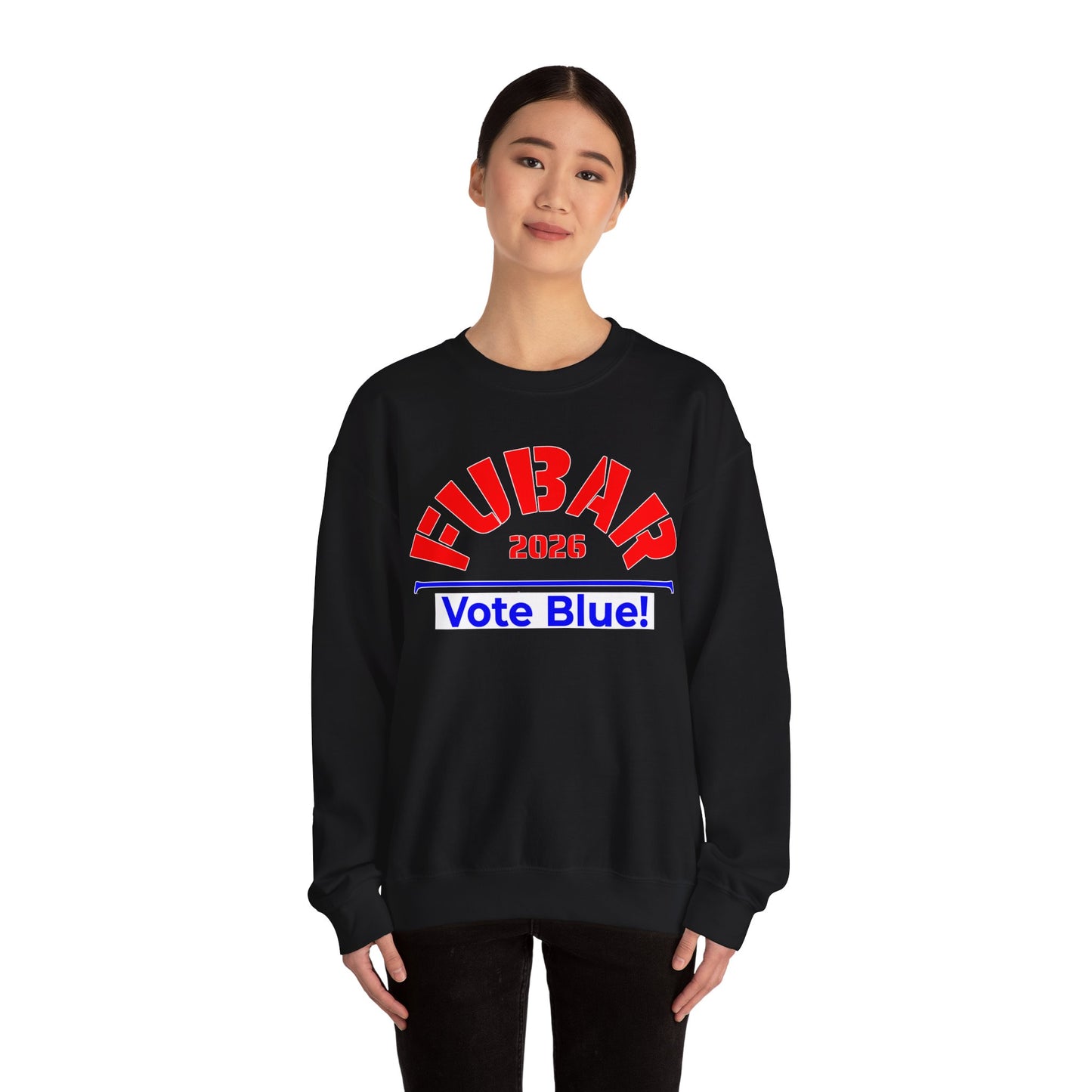 FUBAR 2026 - VOTE BLUE — Red Text — Unisex, Heavy Relaxed Fit Sweatshirt