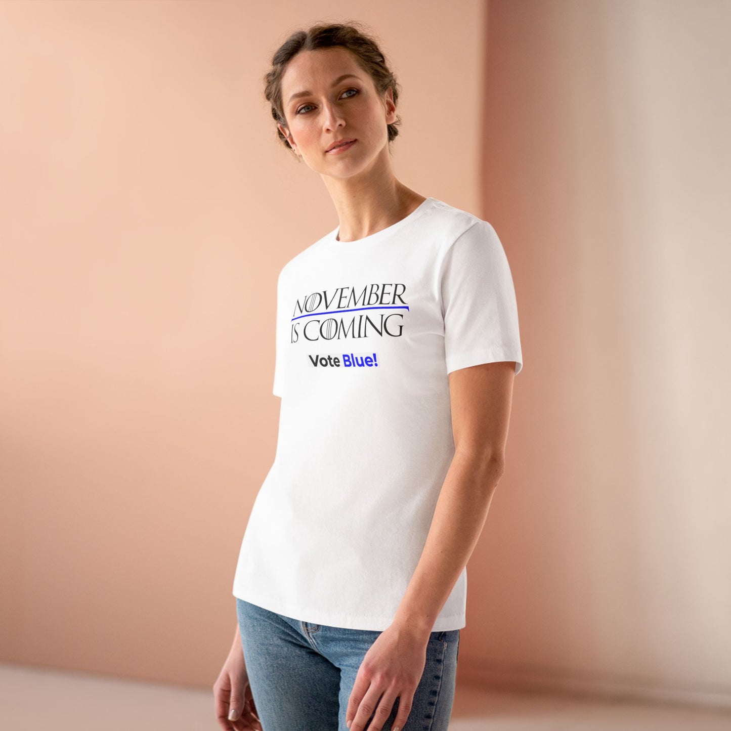November Is Coming - VOTE BLUE! — Women's Relaxed Tailored Fit — Black Text
