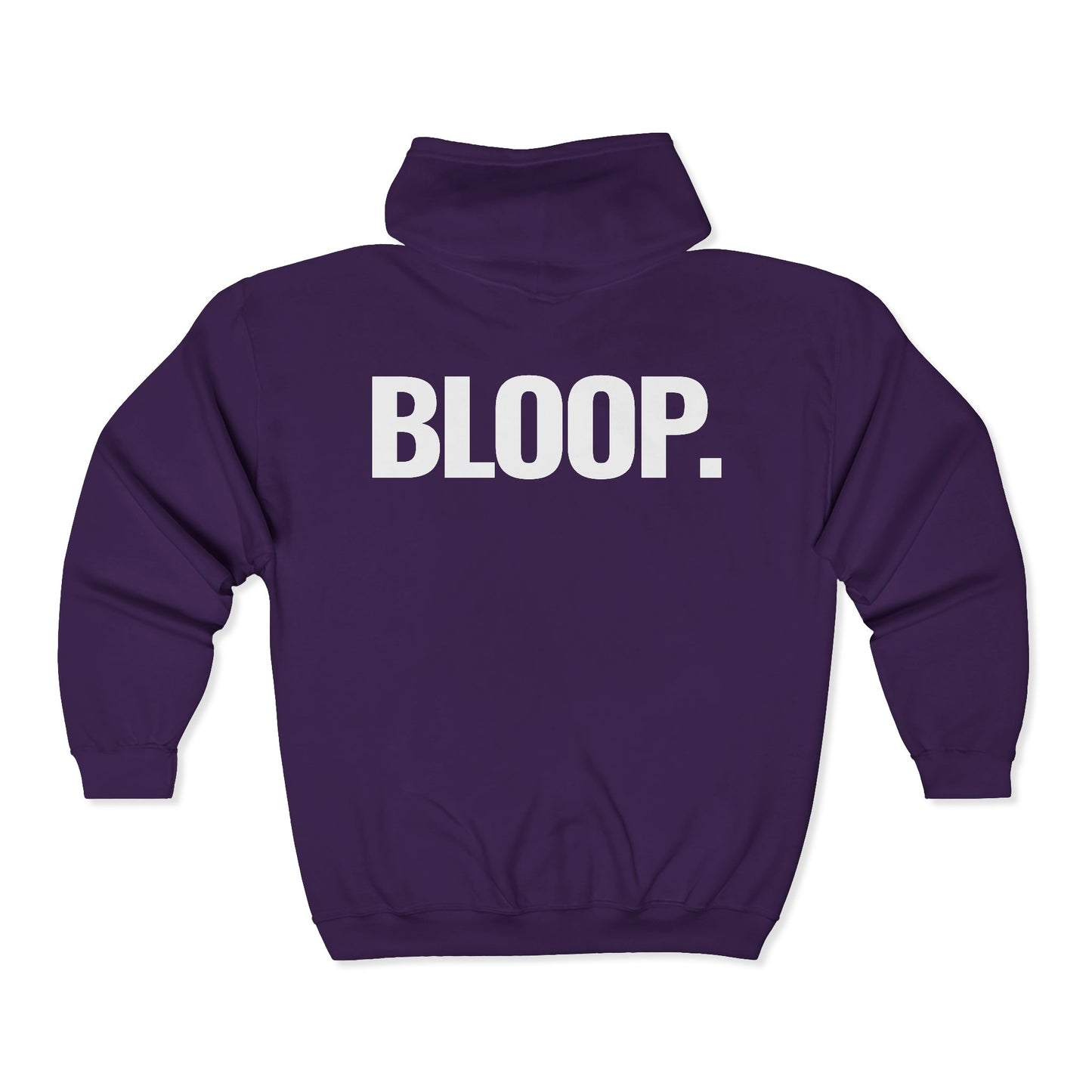 BLOOP. — Full-Zip Hoodie — White Text — Unisex, Heavy Classic Fit