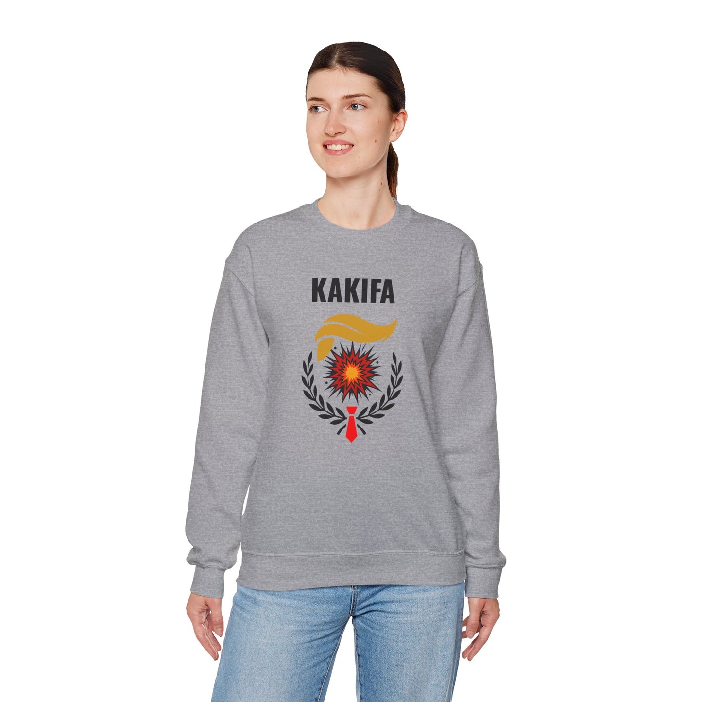 KAKIFA #2 — Black Text-Black Wreath — Unisex, Heavy Relaxed Fit Sweatshirt