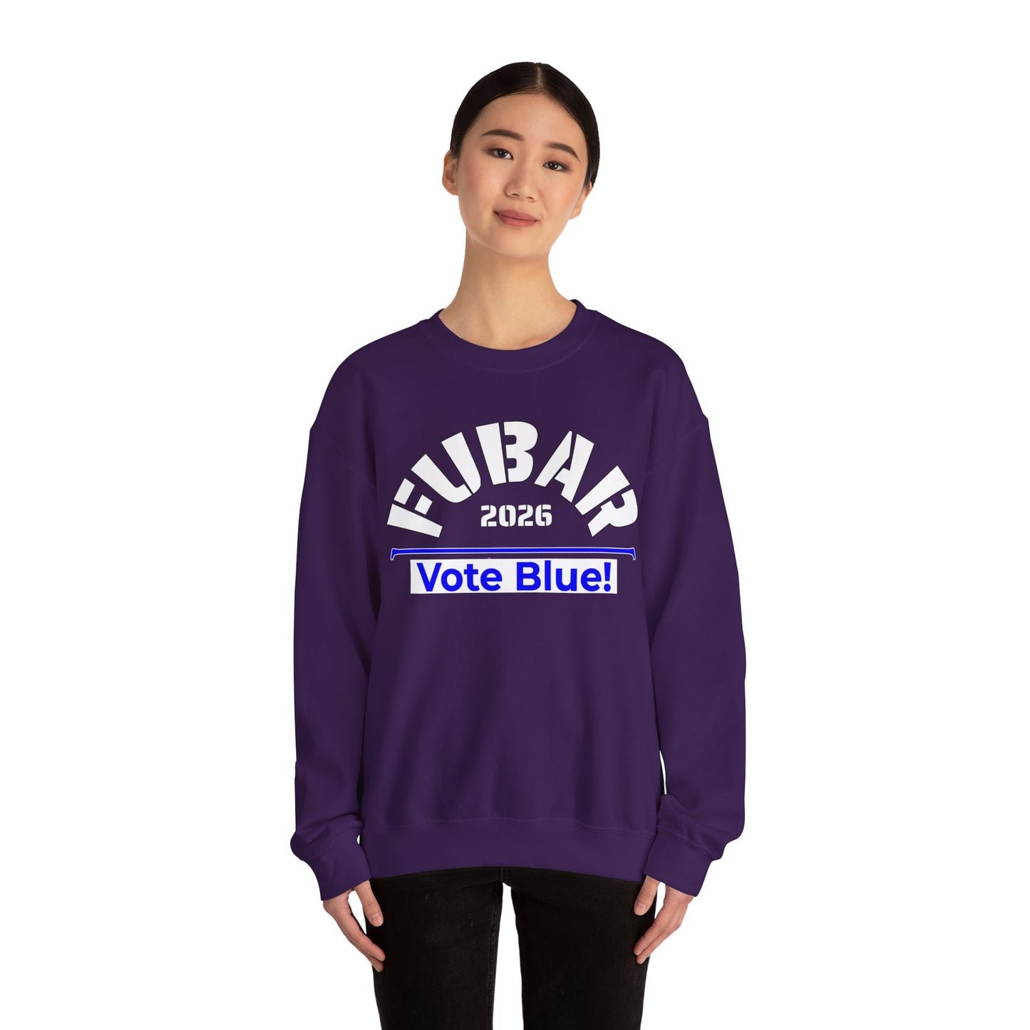 FUBAR 2026 - VOTE BLUE — White Text — Unisex, Heavy Relaxed Fit Sweatshirt