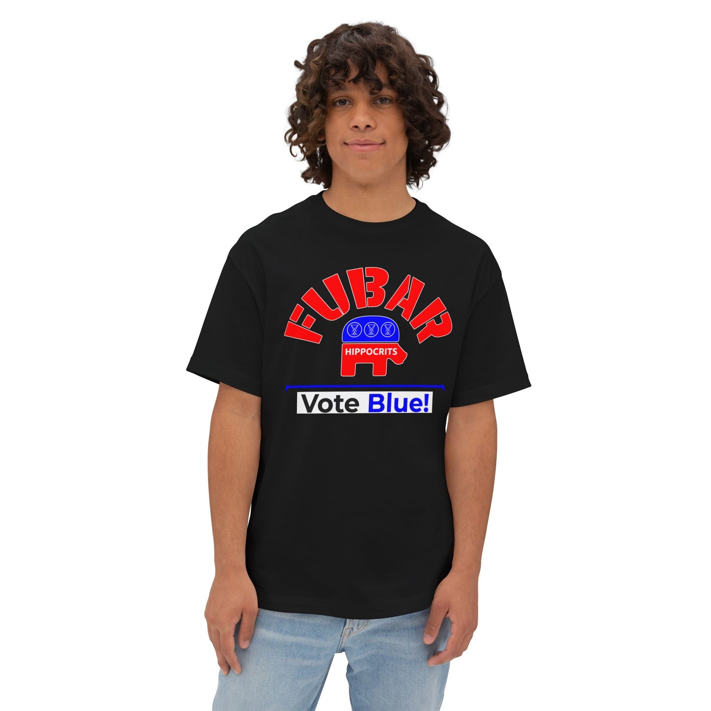 "Fubar Hippocrits" - Unisex Oversized Boxy Fit - Red Text