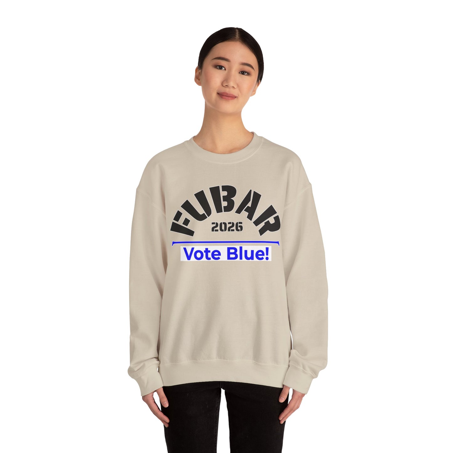 FUBAR 2026 - VOTE BLUE — Black Text — Unisex, Heavy Relaxed Fit Sweatshirt