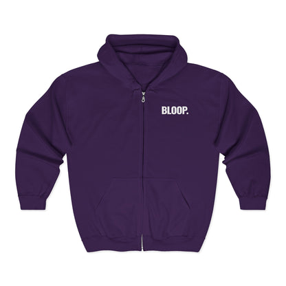 BLOOP. — Full-Zip Hoodie — White Text — Unisex, Heavy Classic Fit