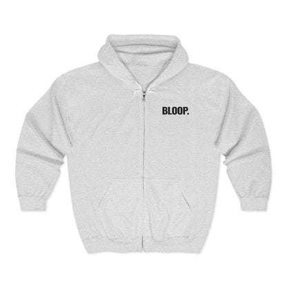 BLOOP. — Full-Zip Hoodie — Black Text — Unisex, Heavy Classic Fit