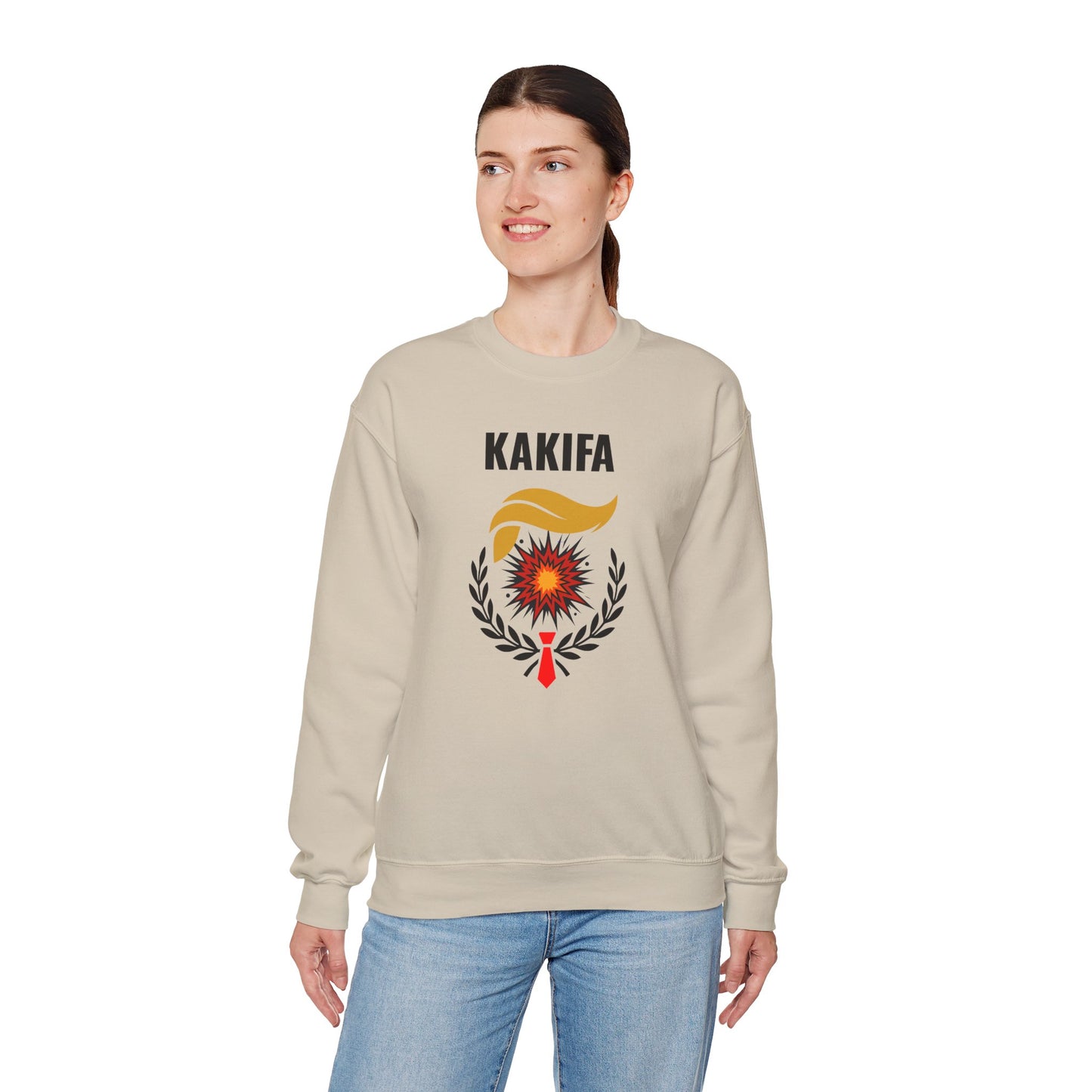 KAKIFA #2 — Black Text-Black Wreath — Unisex, Heavy Relaxed Fit Sweatshirt