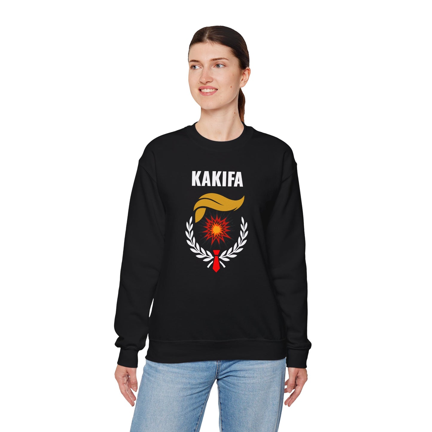 KAKIFA #1  — White Text-White Wreath — Unisex, Heavy Relaxed Fit Sweatshirt