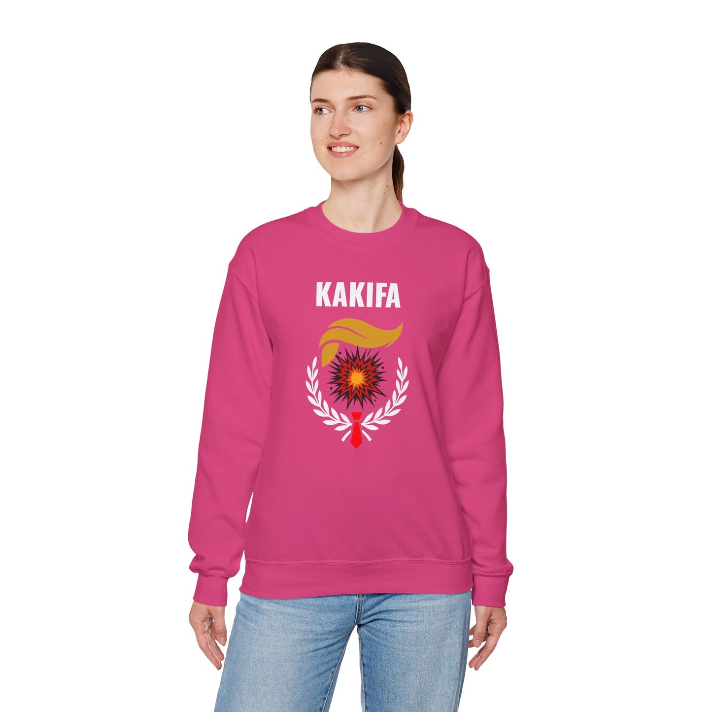 KAKIFA #1  — White Text-White Wreath — Unisex, Heavy Relaxed Fit Sweatshirt