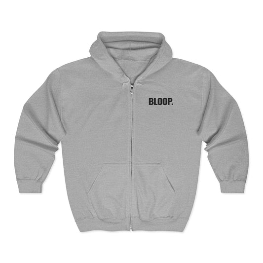BLOOP. — Full-Zip Hoodie — Black Text — Unisex, Heavy Classic Fit