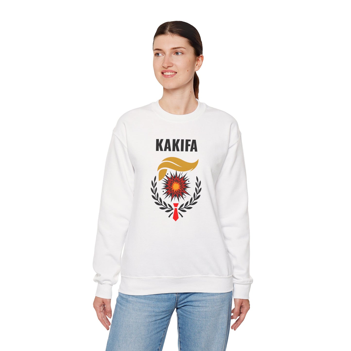 KAKIFA #2 — Black Text-Black Wreath — Unisex, Heavy Relaxed Fit Sweatshirt