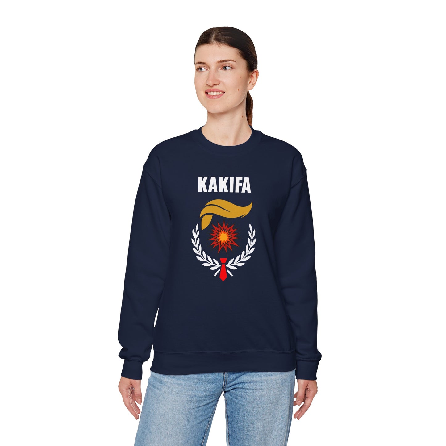 KAKIFA #1  — White Text-White Wreath — Unisex, Heavy Relaxed Fit Sweatshirt