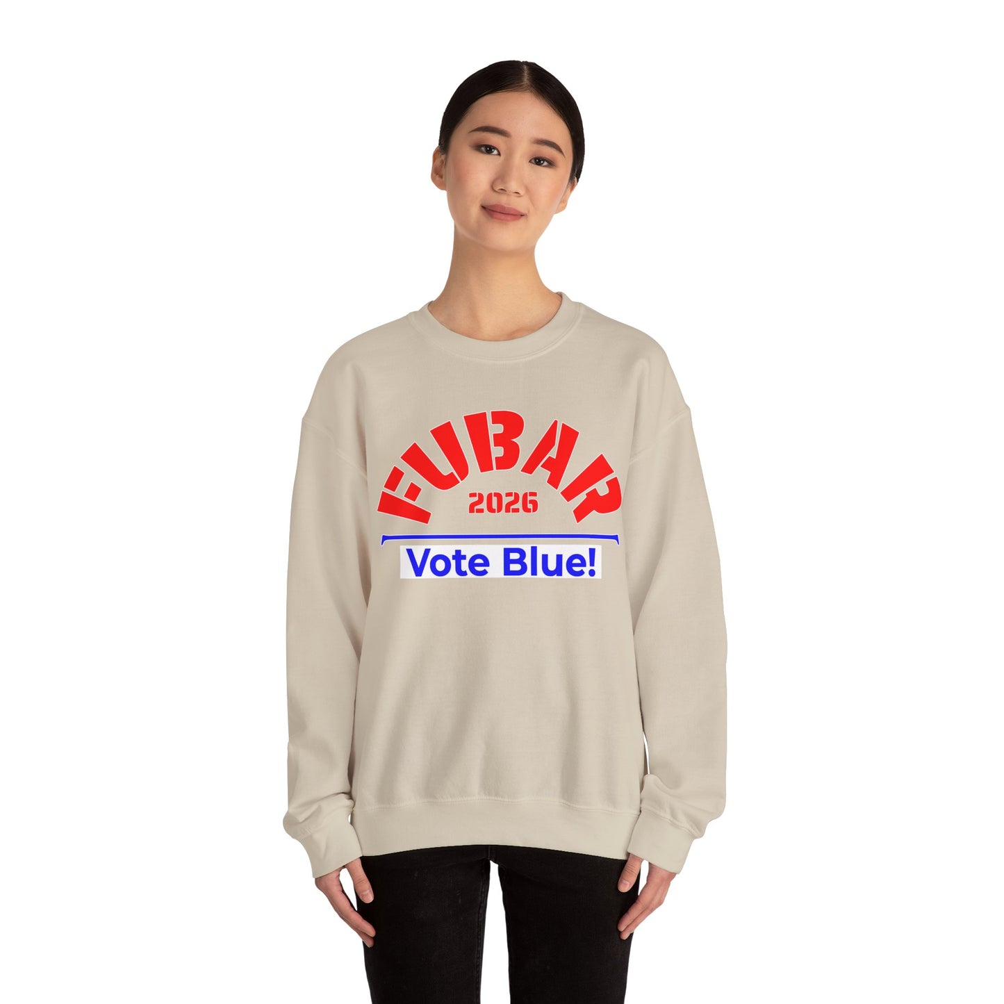 FUBAR 2026 - VOTE BLUE — Red Text — Unisex, Heavy Relaxed Fit Sweatshirt