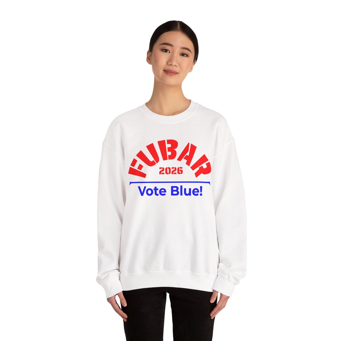 FUBAR 2026 - VOTE BLUE — Red Text — Unisex, Heavy Relaxed Fit Sweatshirt