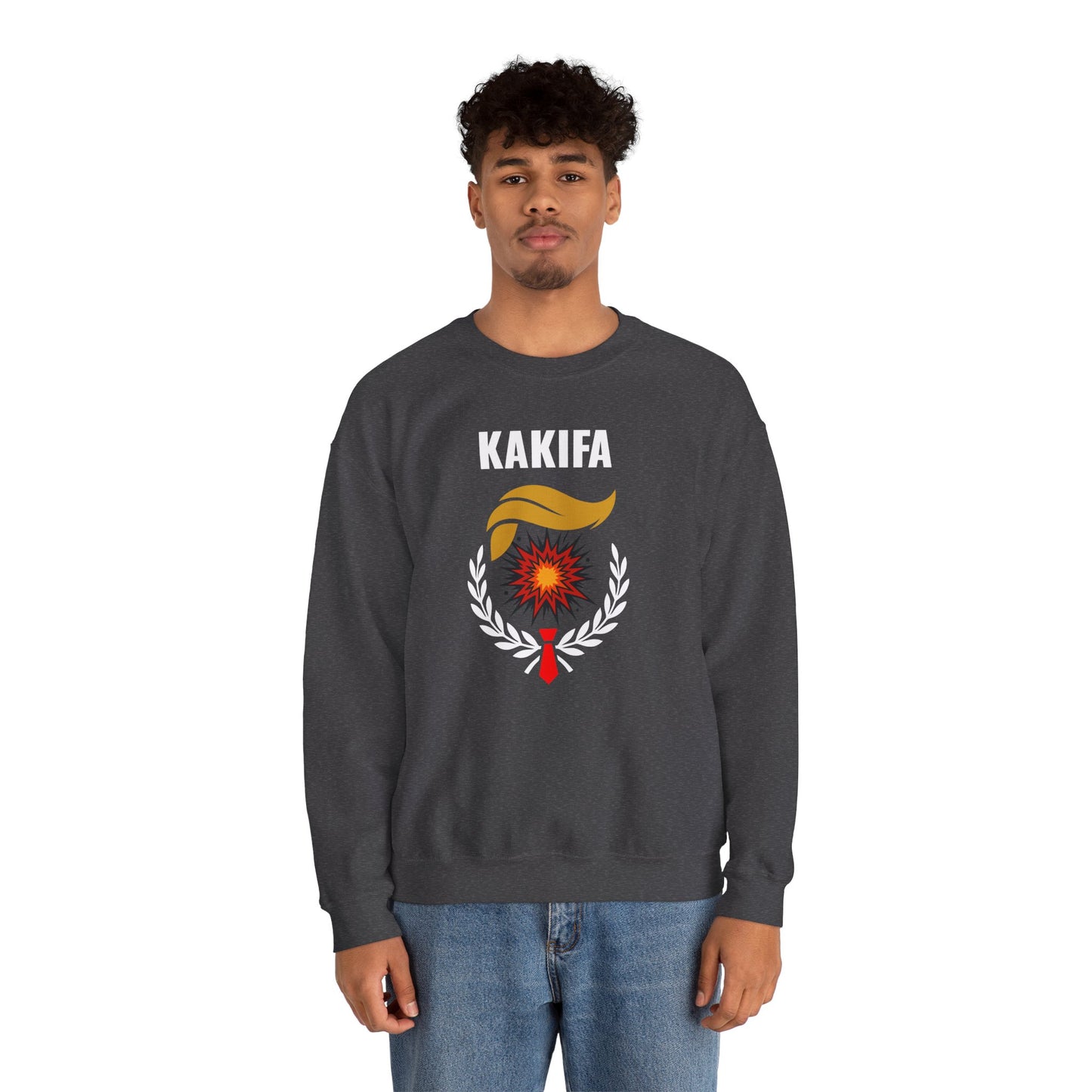 KAKIFA #1  — White Text — Unisex, Heavy Relaxed Fit Sweatshirt