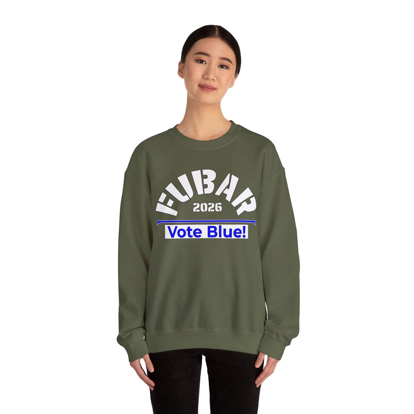 FUBAR 2026 - VOTE BLUE — White Text — Unisex, Heavy Relaxed Fit Sweatshirt