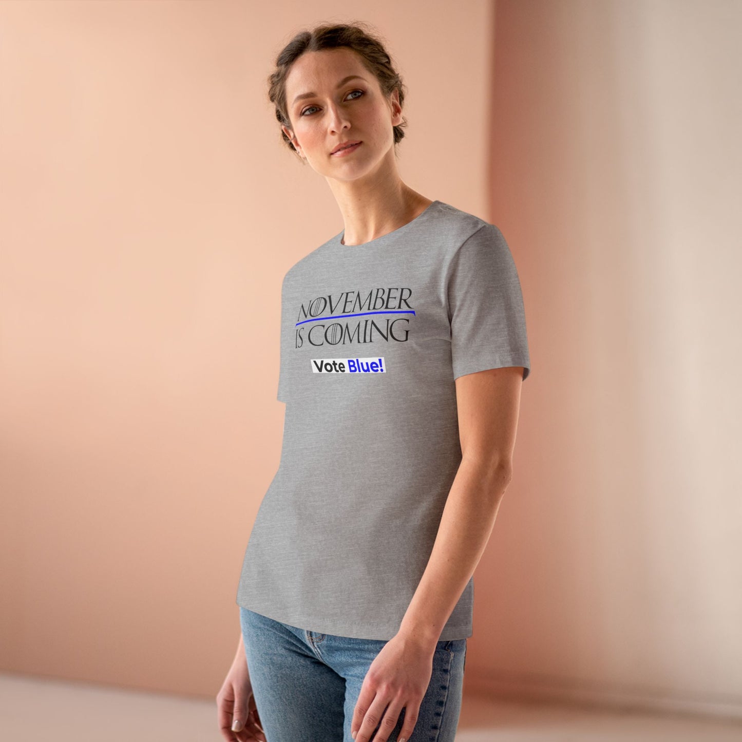 November Is Coming - VOTE BLUE! — Women's Relaxed Tailored Fit — Black Text