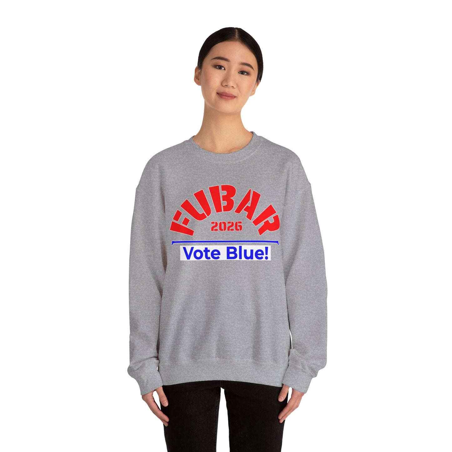 FUBAR 2026 - VOTE BLUE — Red Text — Unisex, Heavy Relaxed Fit Sweatshirt