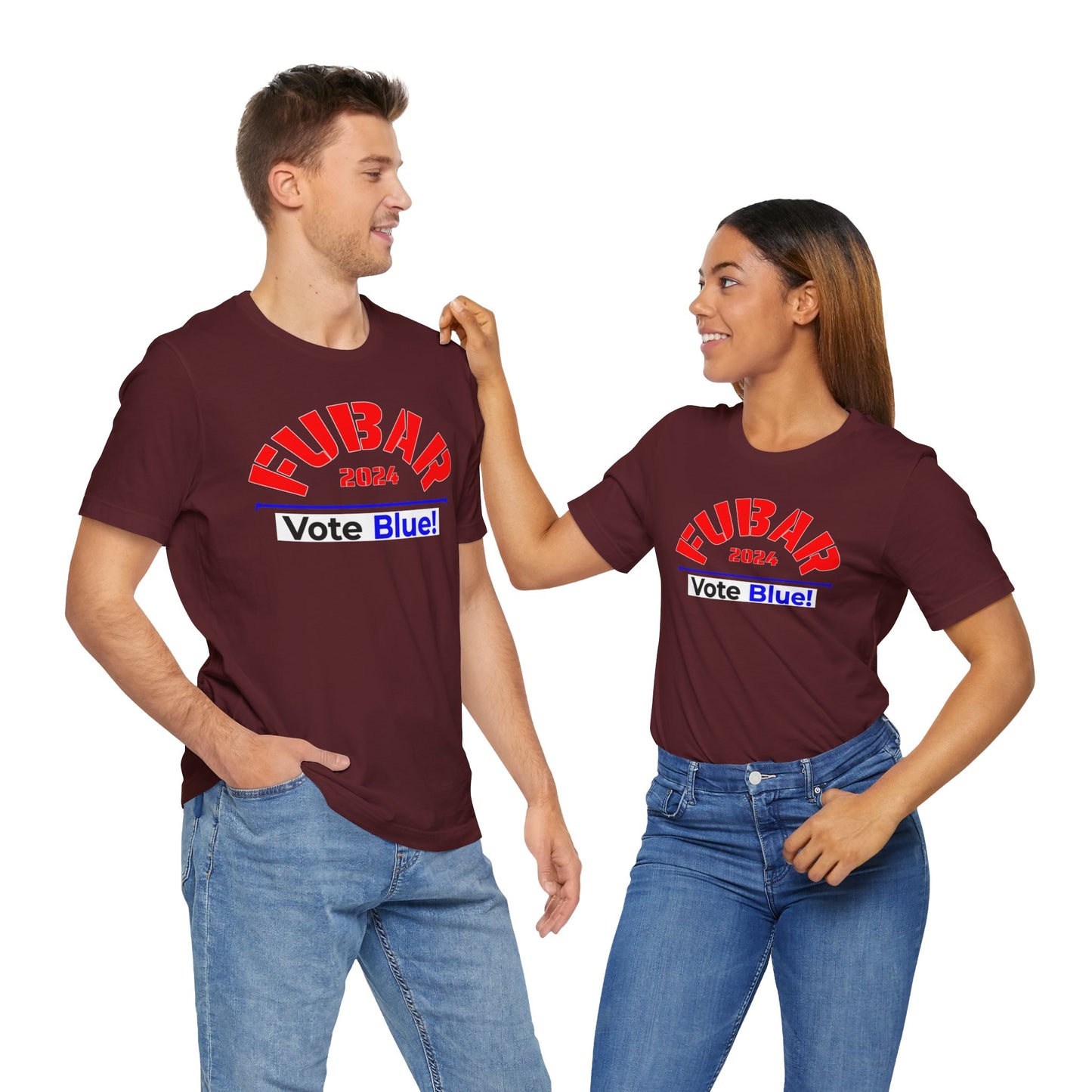 "Fubar 2024 - Vote Blue" - Unisex Retail Fit - Red Text on Dark Colors