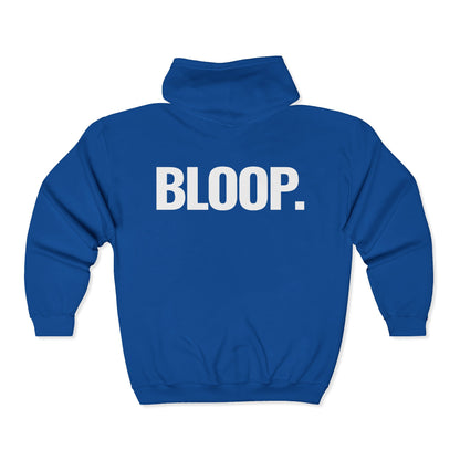 BLOOP. — Full-Zip Hoodie — White Text — Unisex, Heavy Classic Fit