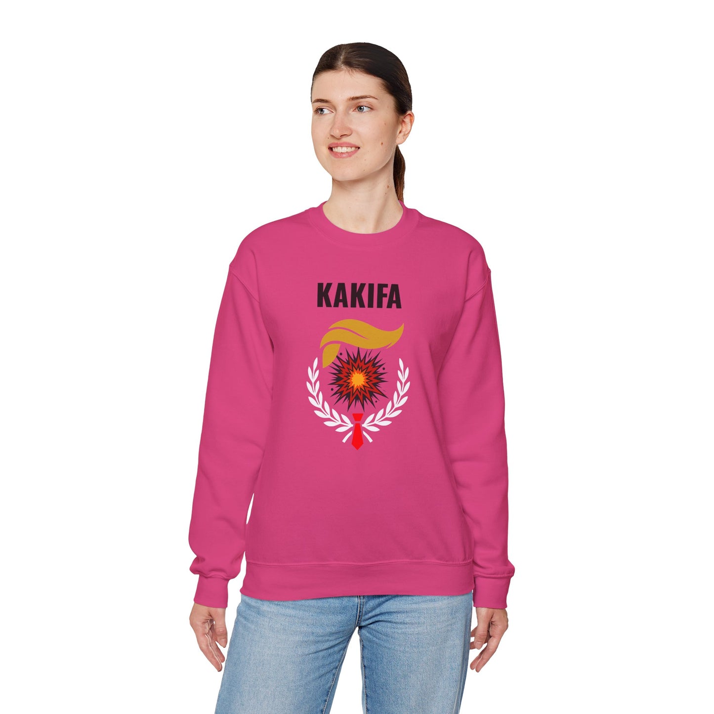 KAKIFA #3 — Black Text-White Wreath — Unisex, Heavy Relaxed Fit Sweatshirt