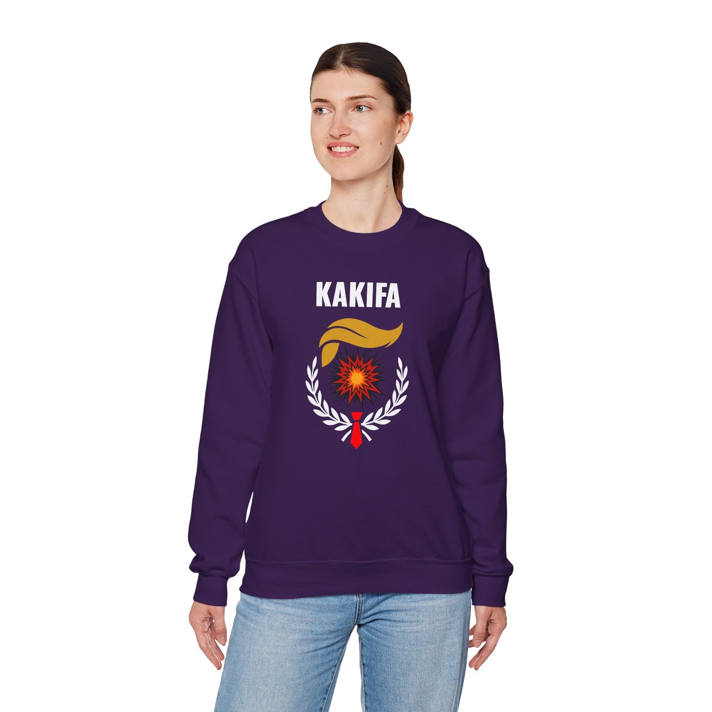 KAKIFA #1  — White Text-White Wreath — Unisex, Heavy Relaxed Fit Sweatshirt