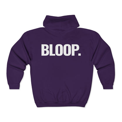 BLOOP. — Full-Zip Hoodie — White Text — Unisex, Heavy Classic Fit