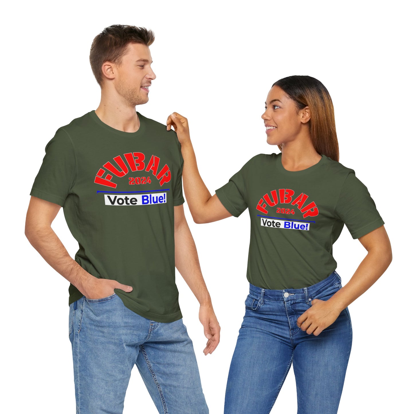 "Fubar 2024 - Vote Blue" - Unisex Retail Fit - Red Text on Dark Colors