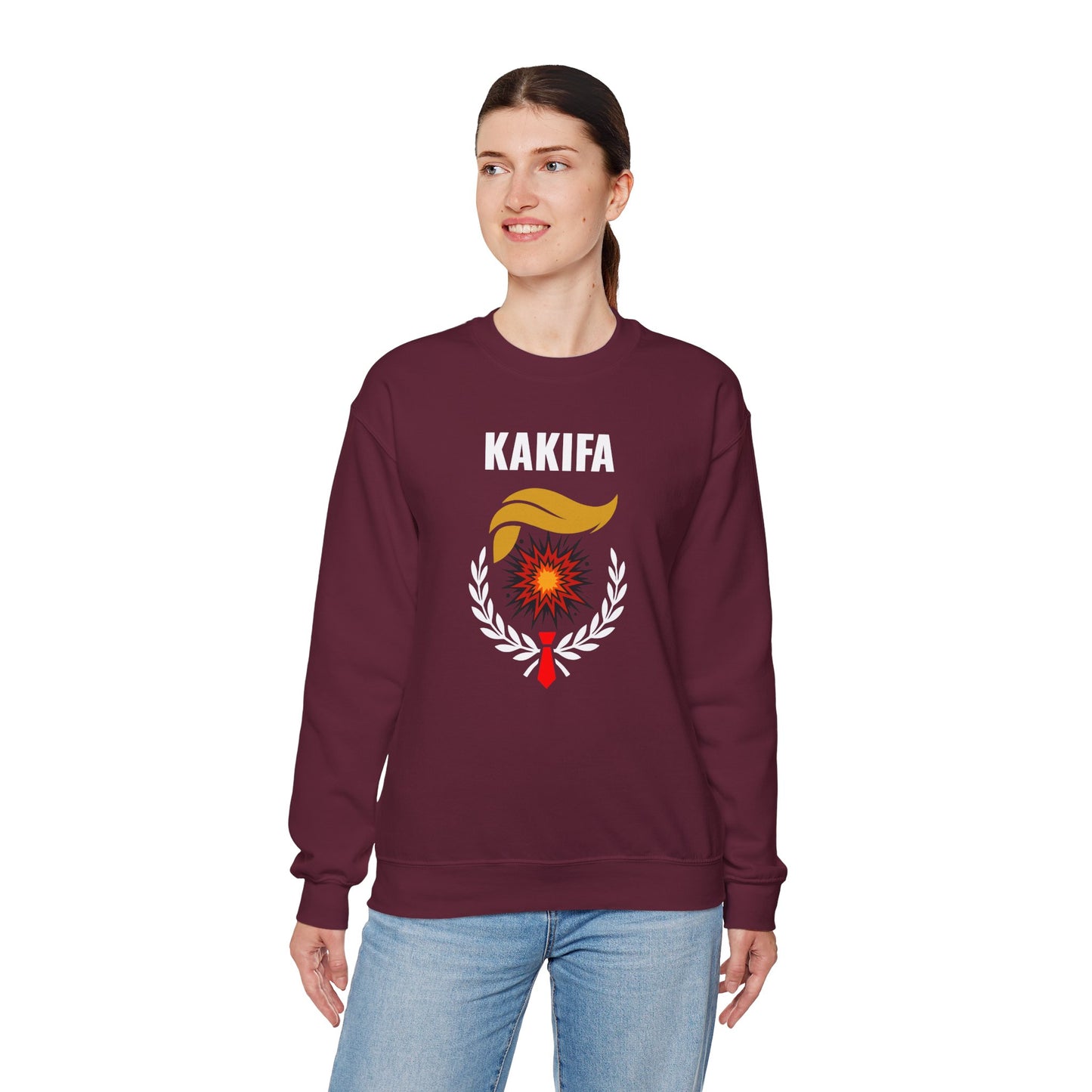 KAKIFA #1  — White Text-White Wreath — Unisex, Heavy Relaxed Fit Sweatshirt