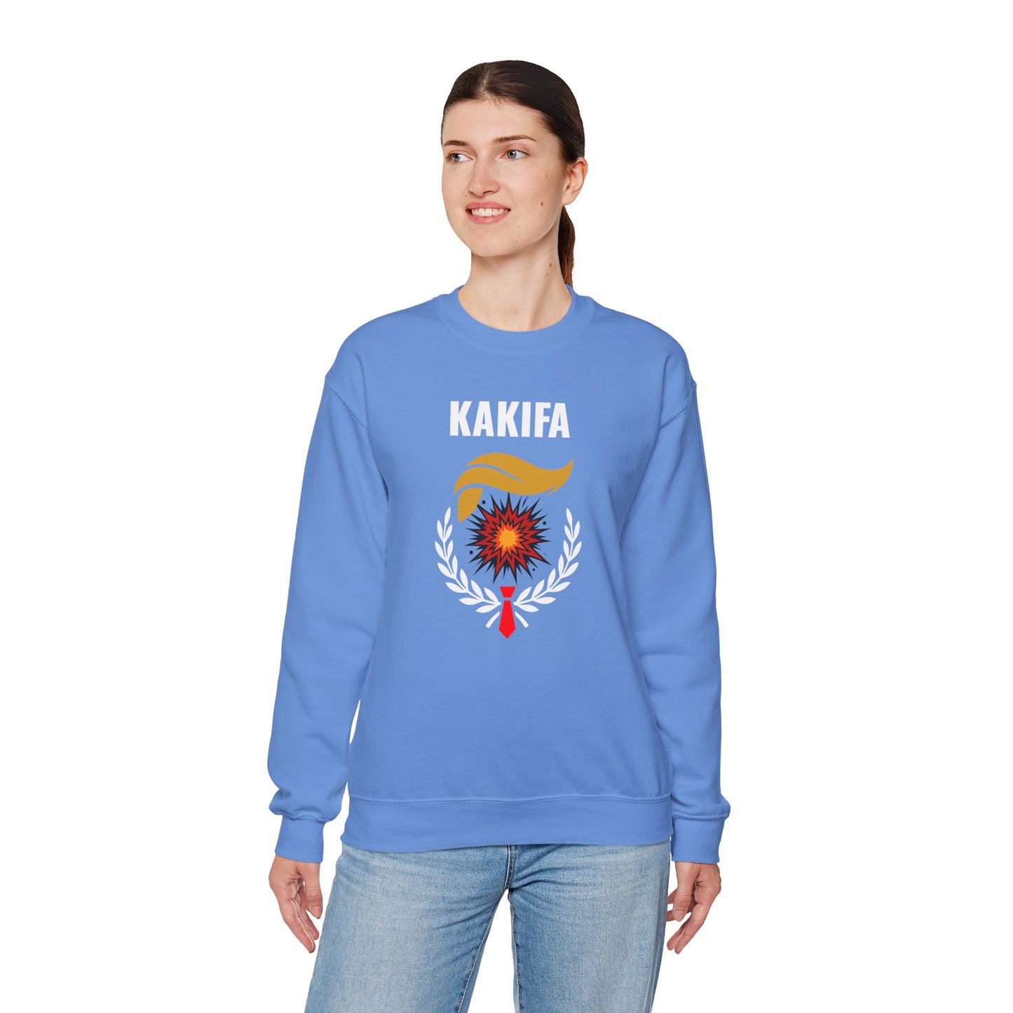 KAKIFA #1  — White Text-White Wreath — Unisex, Heavy Relaxed Fit Sweatshirt